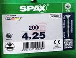 1191010400253   Spax T-Star Plus   Tornillo Spax Para Madera Torx 4 X 25 Mm T20